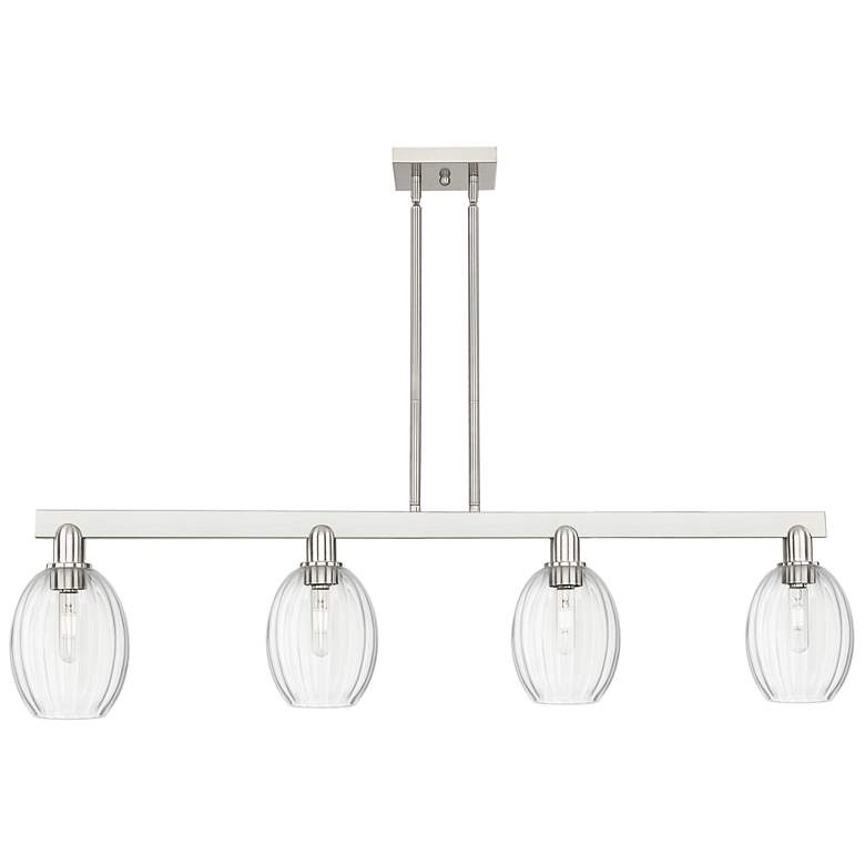 Image 1 Preston 48"W 4 Light Satin Nickel Stem Island Light w/ Bell Clear Shade