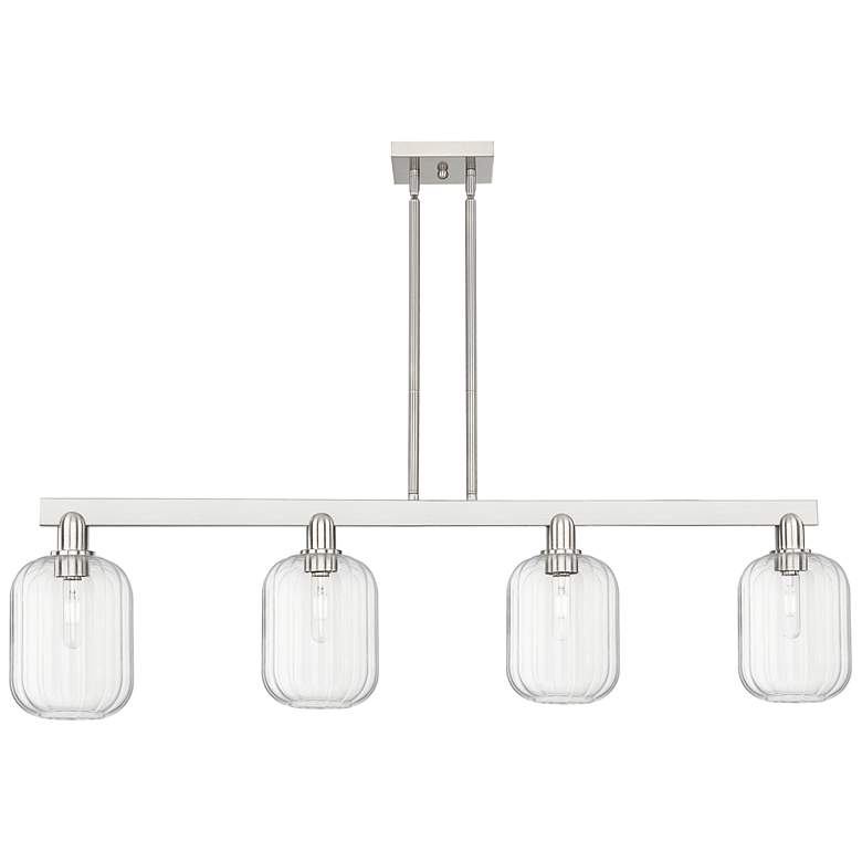Image 1 Preston 48"W 4 Light Satin Nickel Stem Island Light w/ Clear Jar Shade