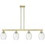 Preston 48"W 4-Lt Antique Brass Stem Island-Lt w/ Bell Clear Shade