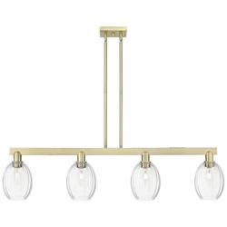 Preston 48"W 4-Lt Antique Brass Stem Island-Lt w/ Bell Clear Shade