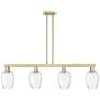Preston 48"W 4-Lt Antique Brass Stem Island-Lt w/ Flute Clear Shade