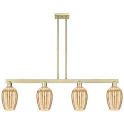 Preston 48"W 4-Lt Antique Brass Stem Island-Lt w/ Flute Mercury Shade