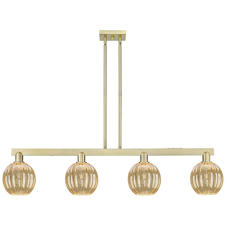 Image 1 Preston 48"W 4-Lt Antique Brass Stem Island-Lt w/ Mercury Globe Shade