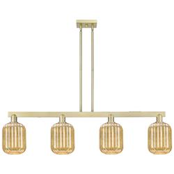 Preston 48"W 4-Lt Antique Brass Stem Island-Lt w/ Mercury Jar Shade