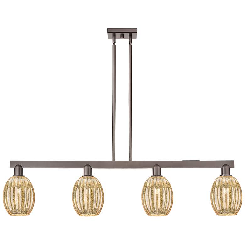 Image 1 Preston 48"W 4-Lt Oil Rubbed Bronze Stem Island-Lt w/ Bell Mecury Shade