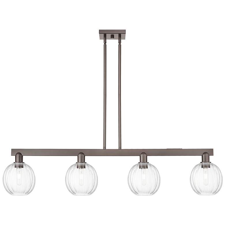 Image 1 Preston 48"W 4-Lt Oil Rubbed Bronze Stem Island-Lt w/ Clear Globe Shade
