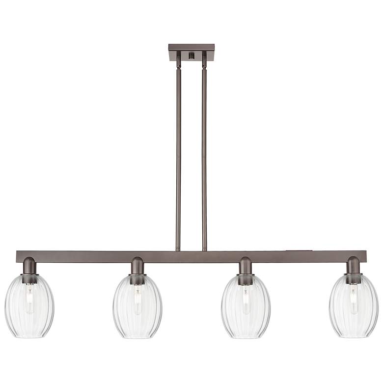 Image 1 Preston 48"W 4-Lt Oiled Bronze Stem Island-Lt w/ Bell Clear Shade