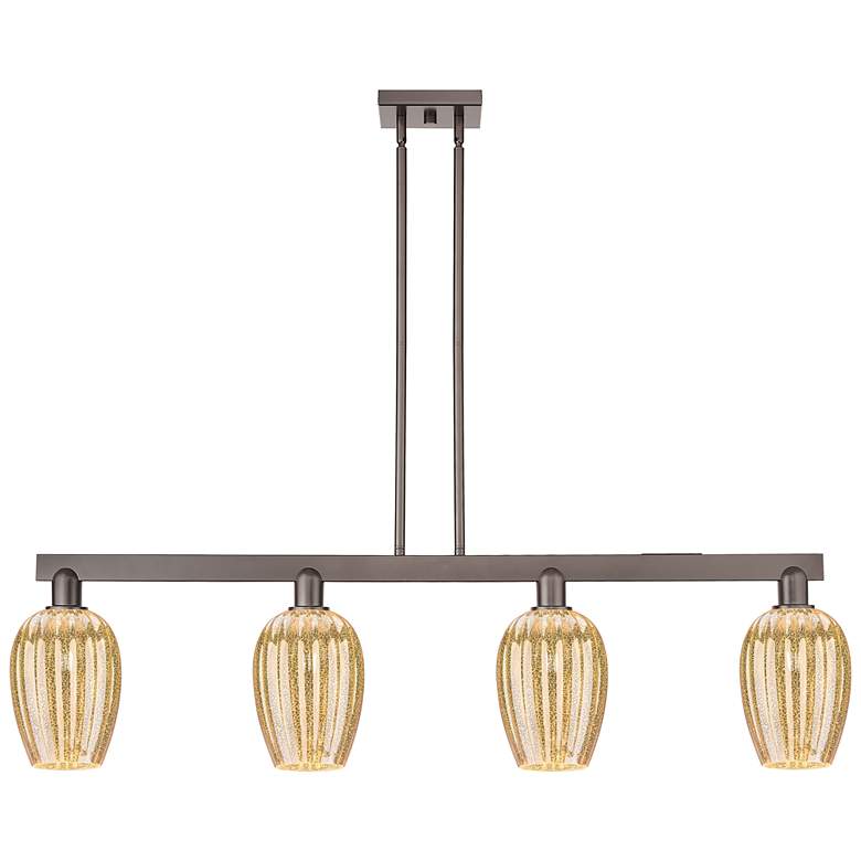 Image 1 Preston 48"W 4-Lt Oiled Bronze Stem Island-Lt w/ Flute Mercury Shade