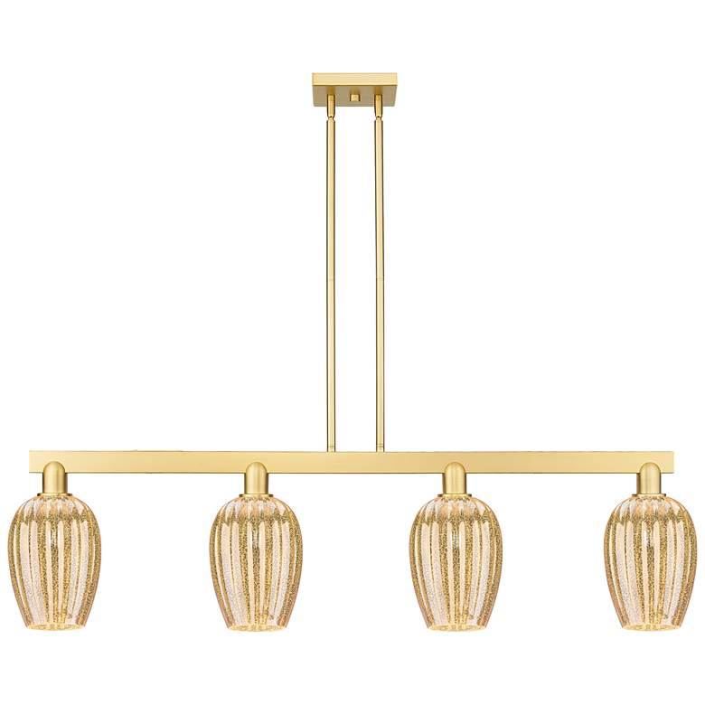 Image 1 Preston 48"W 4-Lt Satin Gold Stem Island-Lt w/ Flute Mercury Shade