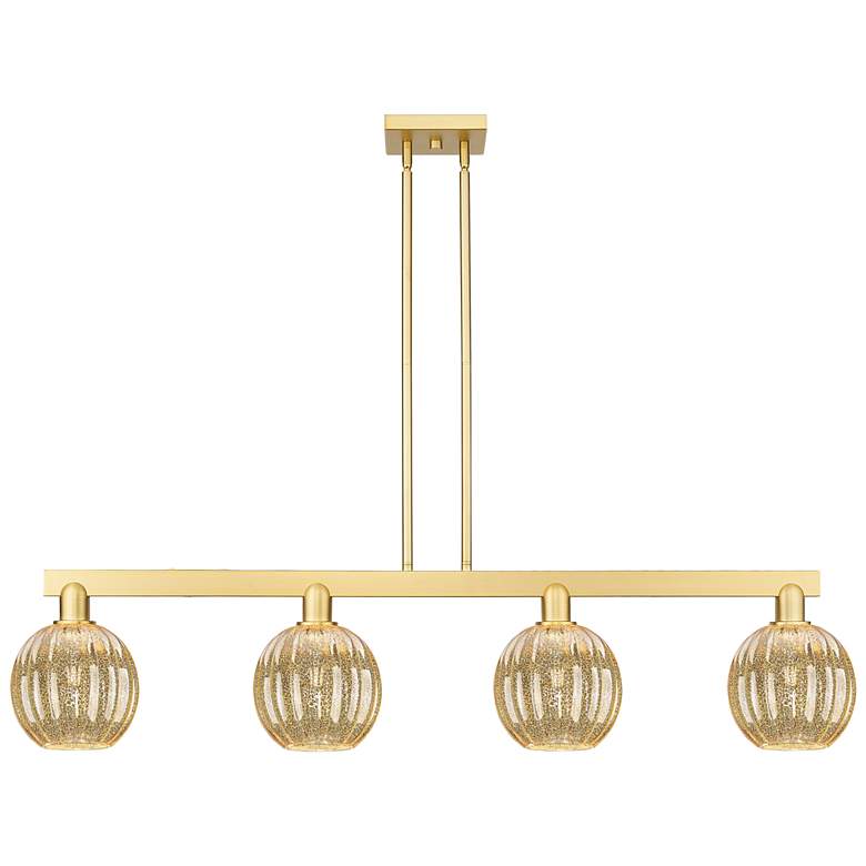 Image 1 Preston 48"W 4-Lt Satin Gold Stem Island-Lt w/ Globe Mercury Shade