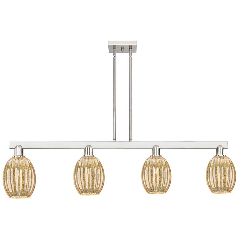 Image 1 Preston 48"W 4-Lt Satin Nickel Stem Island-Lt w/ Bell Mecury Shade