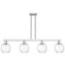 Preston 48"W 4-Lt Satin Nickel Stem Island-Lt w/ Clear Globe Shade