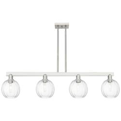 Preston 48"W 4-Lt Satin Nickel Stem Island-Lt w/ Clear Globe Shade