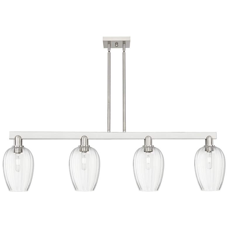 Image 1 Preston 48"W 4-Lt Satin Nickel Stem Island-Lt w/ Flute Clear Shade