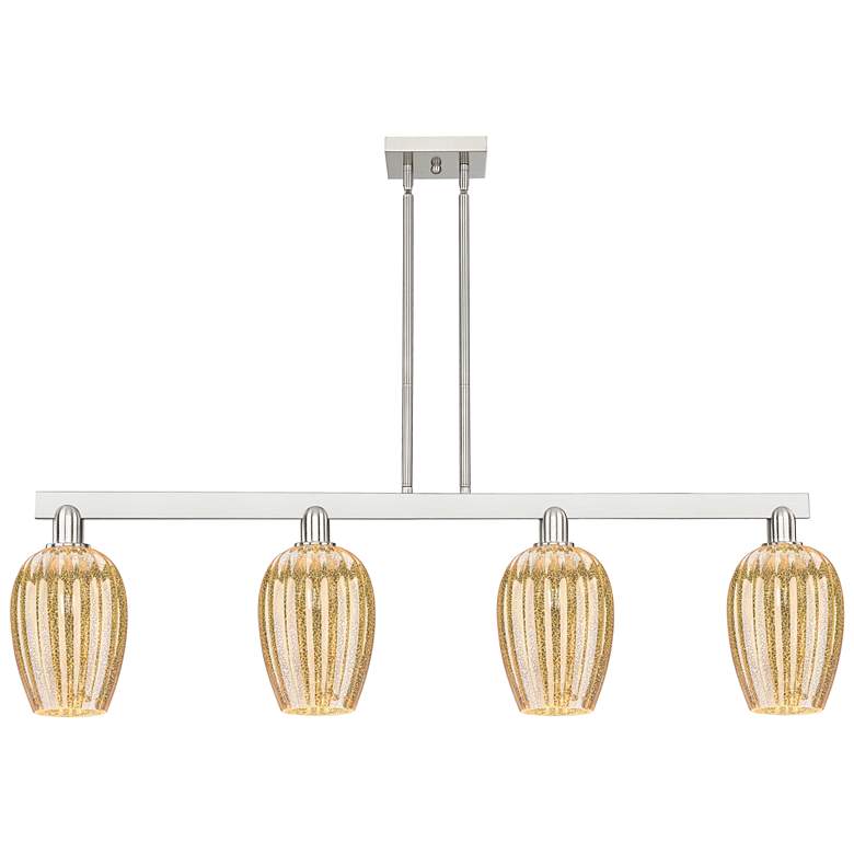 Image 1 Preston 48"W 4-Lt Satin Nickel Stem Island-Lt w/ Flute Mercury Shade