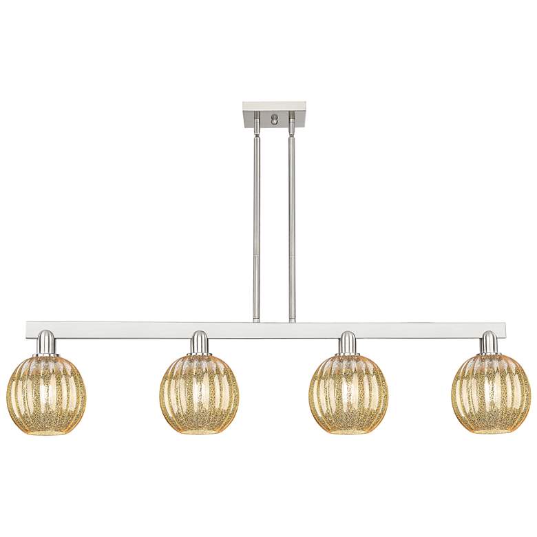 Image 1 Preston 48"W 4-Lt Satin Nickel Stem Island-Lt w/ Mercury Globe Shade