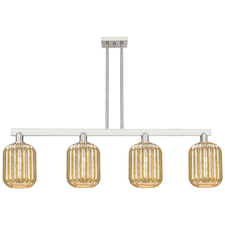 Image 1 Preston 48"W 4-Lt Satin Nickel Stem Island-Lt w/ Mercury Jar Shade