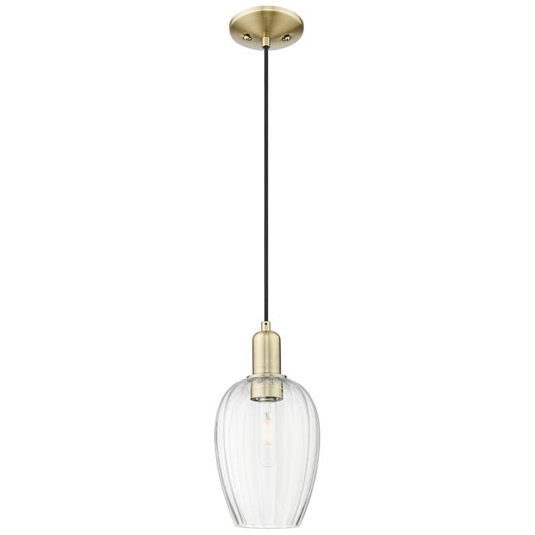 Image 1 Preston 6"W Antique Brass Cord Hung Mini Pendant With Flute Clear Shade