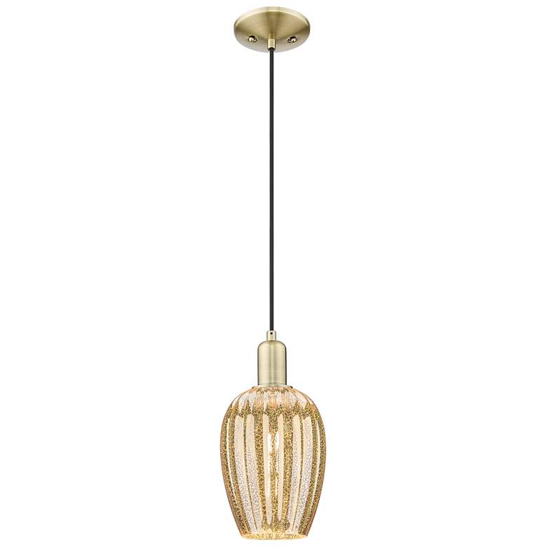 Image 1 Preston 6"W Antique Brass Cord Mini Pendant With Flute Mercury Shade
