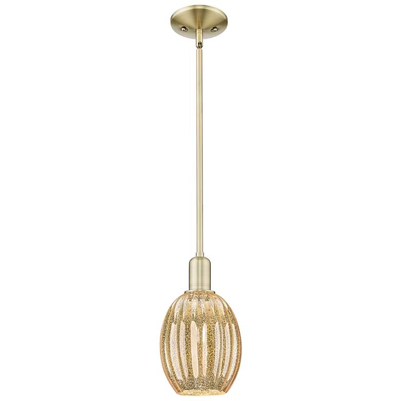 Image 1 Preston 6"W Antique Brass Stem Hung Mini Pendant With Bell Mecury Shade