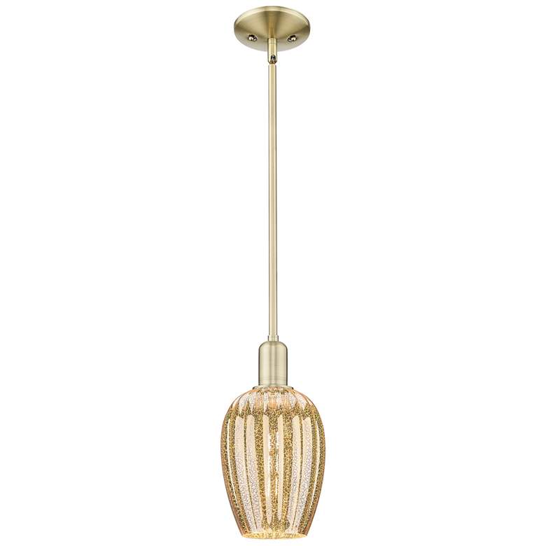 Image 1 Preston 6"W Antique Brass Stem Mini Pendant With Flute Mercury Shade