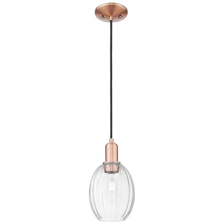 Image 1 Preston 6"W Antique Copper Cord Hung Mini Pendant With Bell Clear Shade