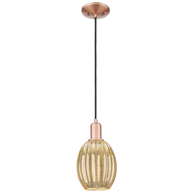 Image 1 Preston 6"W Antique Copper Cord Mini Pendant With Bell Mecury Shade