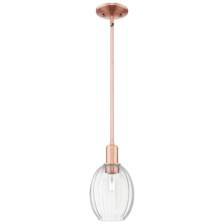 Image 1 Preston 6"W Antique Copper Stem Hung Mini Pendant With Bell Clear Shade