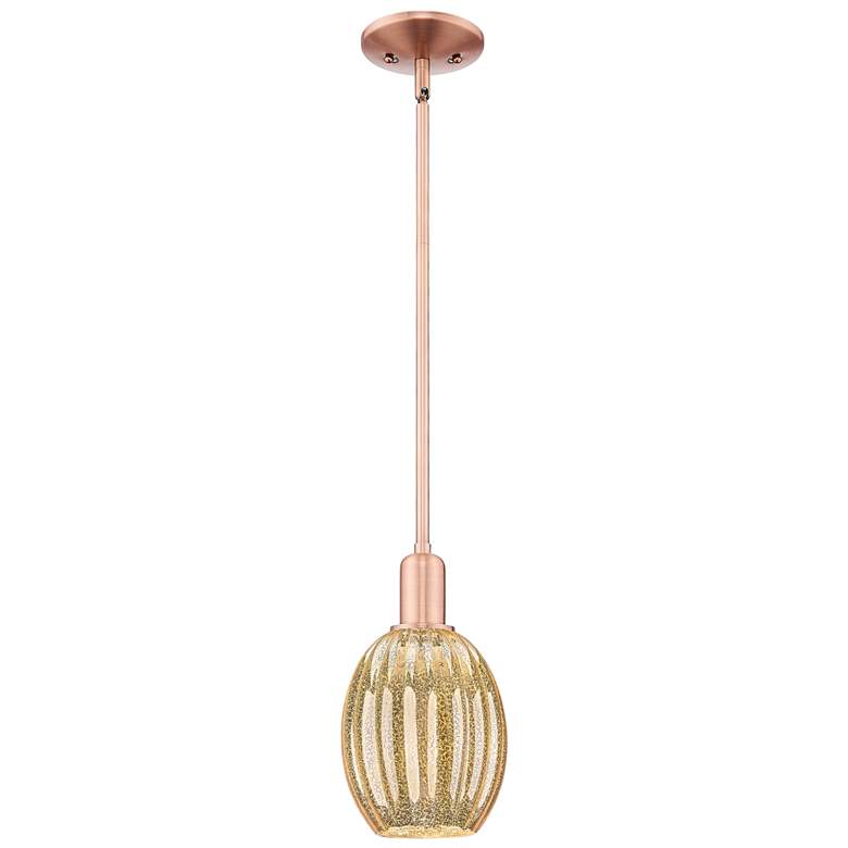 Image 1 Preston 6"W Antique Copper Stem Mini Pendant With Bell Mecury Shade