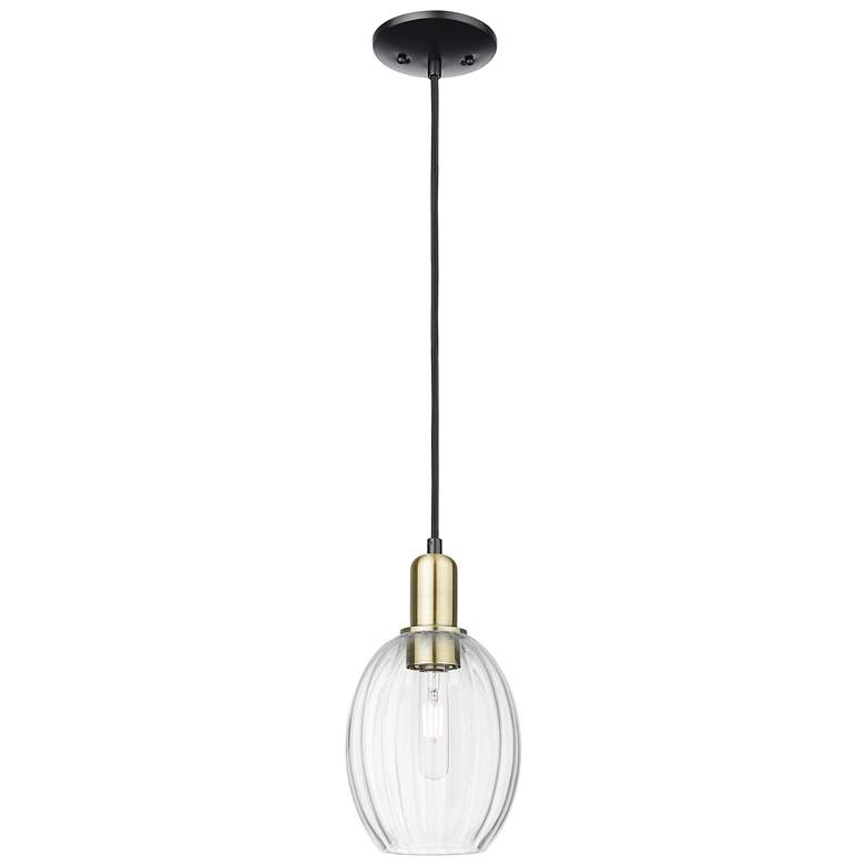 Image 1 Preston 6"W Black Antique Brass Cord Mini Pendant With Bell Clear Shade