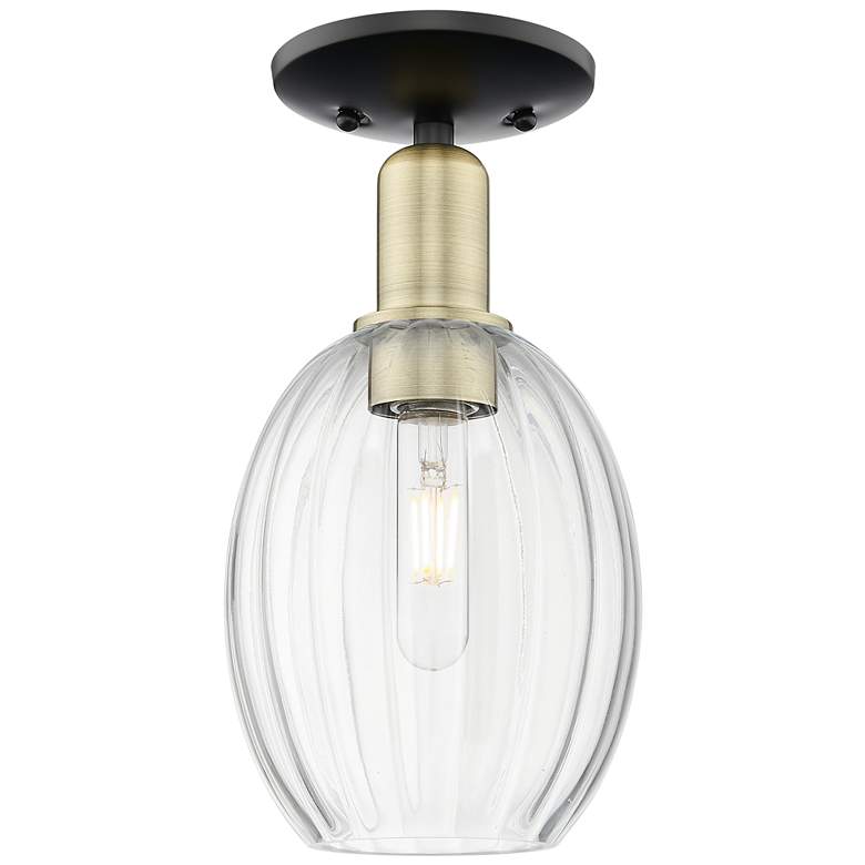 Image 1 Preston 6"W Black Antique Brass Semi-Flush Mount With Bulb Clear Shade