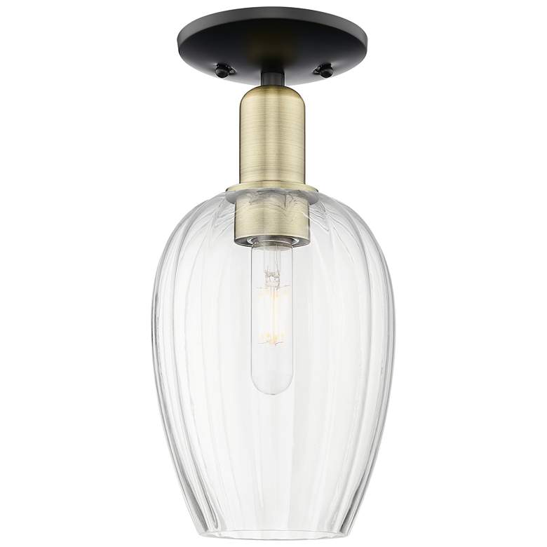 Image 1 Preston 6"W Black Antique Brass Semi-Flush Mount With Clear Flute Shade