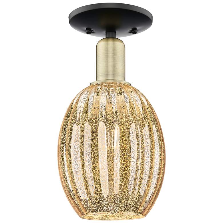 Image 1 Preston 6"W Black Antique Brass Semi-Flush With Bulb Mercury Shade