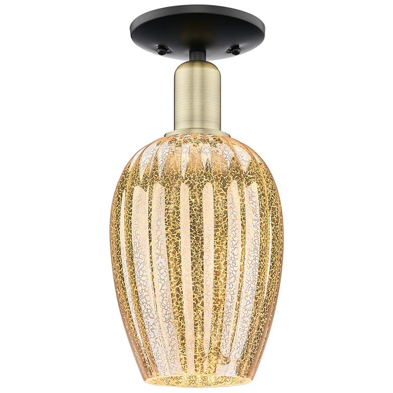 Image 1 Preston 6"W Black Antique Brass Semi-Flush With Mercury Flute Shade