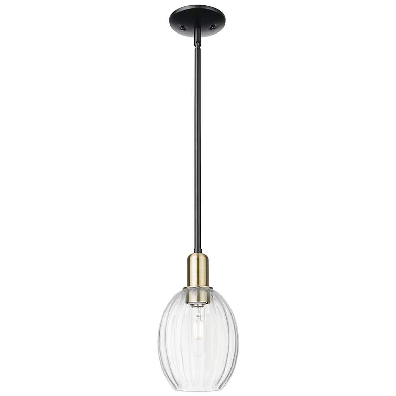 Image 1 Preston 6"W Black Antique Brass Stem Mini Pendant With Bell Clear Shade