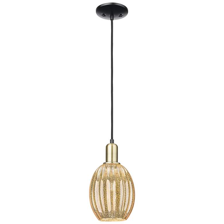Image 1 Preston 6"W Black Brass Cord Mini Pendant With Bell Mecury Shade