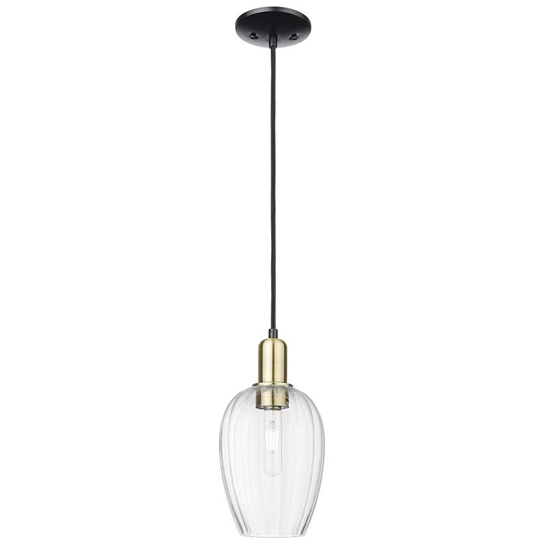 Image 1 Preston 6"W Black Brass Cord Mini Pendant With Flute Clear Shade