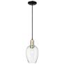 Preston 6"W Black Brass Cord Mini Pendant With Flute Clear Shade