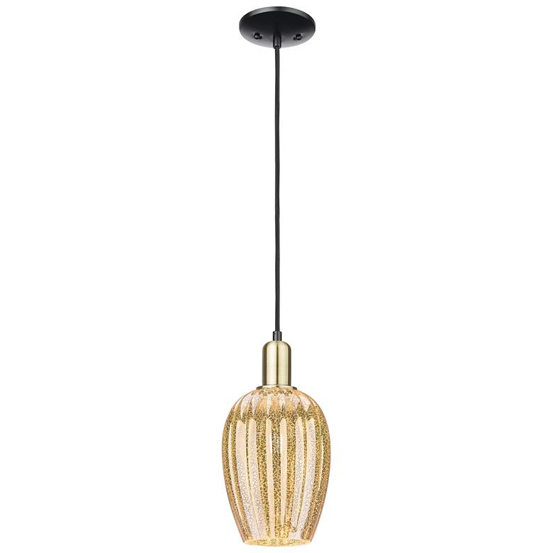 Image 1 Preston 6"W Black Brass Cord Mini Pendant With Flute Mercury Shade