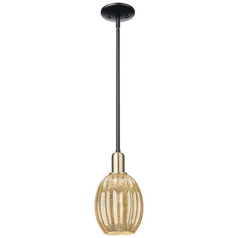 Image 1 Preston 6"W Black Brass Stem Mini Pendant With Bell Mecury Shade