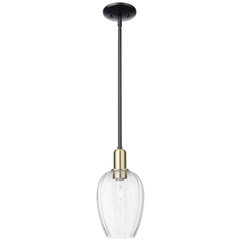 Image 1 Preston 6"W Black Brass Stem Mini Pendant With Flute Clear Shade