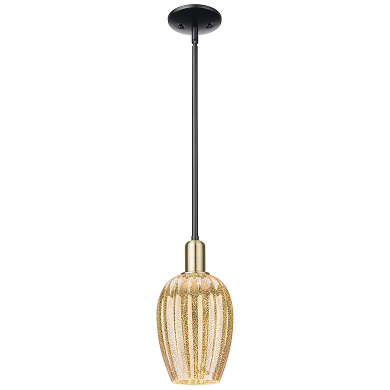 Image 1 Preston 6"W Black Brass Stem Mini Pendant With Flute Mercury Shade
