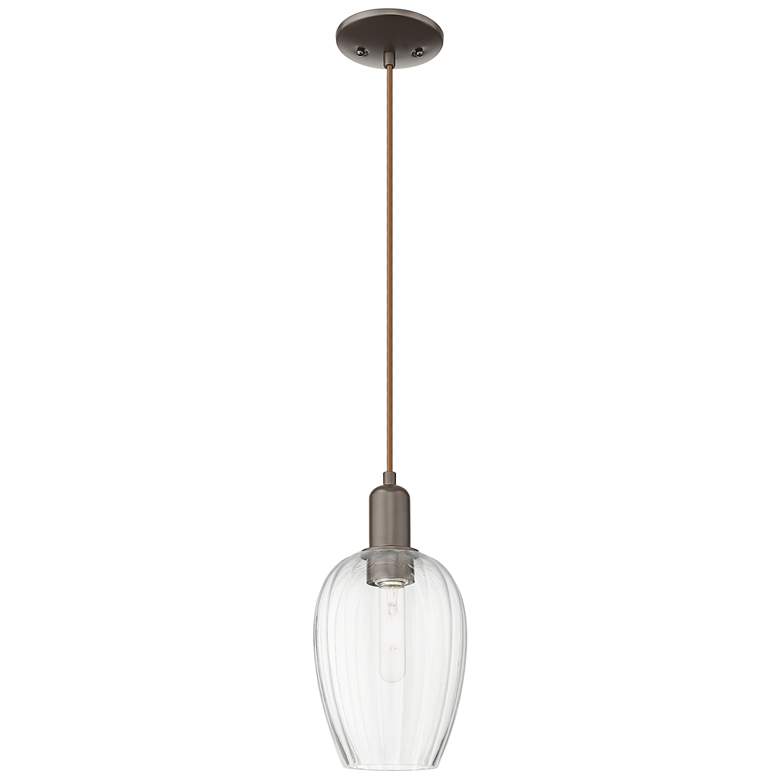 Image 1 Preston 6"W Oil Rubbed Bronze Cord Mini Pendant With Flute Clear Shade