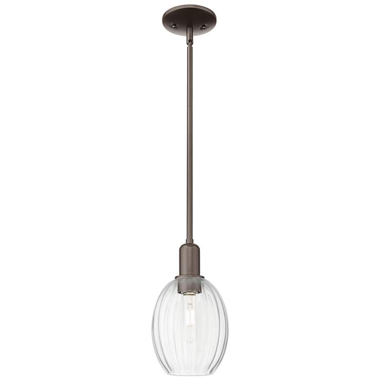 Image 1 Preston 6"W Oil Rubbed Bronze Stem Mini Pendant With Bell Clear Shade
