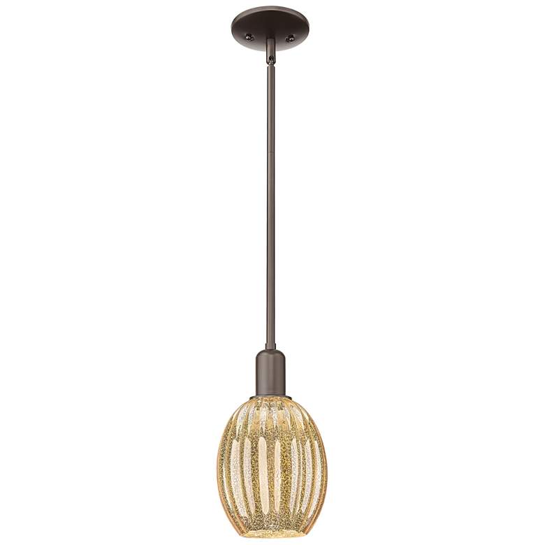 Image 1 Preston 6"W Oil Rubbed Bronze Stem Mini Pendant With Bell Mecury Shade