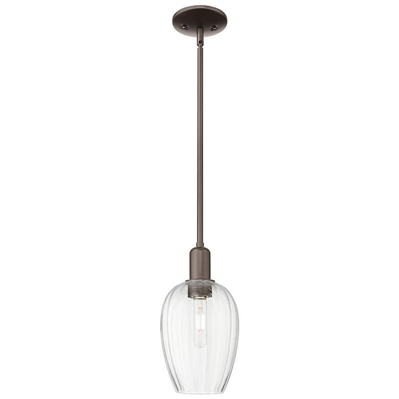 Image 1 Preston 6"W Oil Rubbed Bronze Stem Mini Pendant With Flute Clear Shade