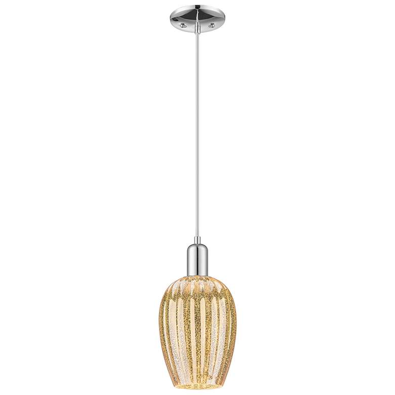 Image 1 Preston 6"W Polished Chrome Cord Mini Pendant With Flute Mercury Shade