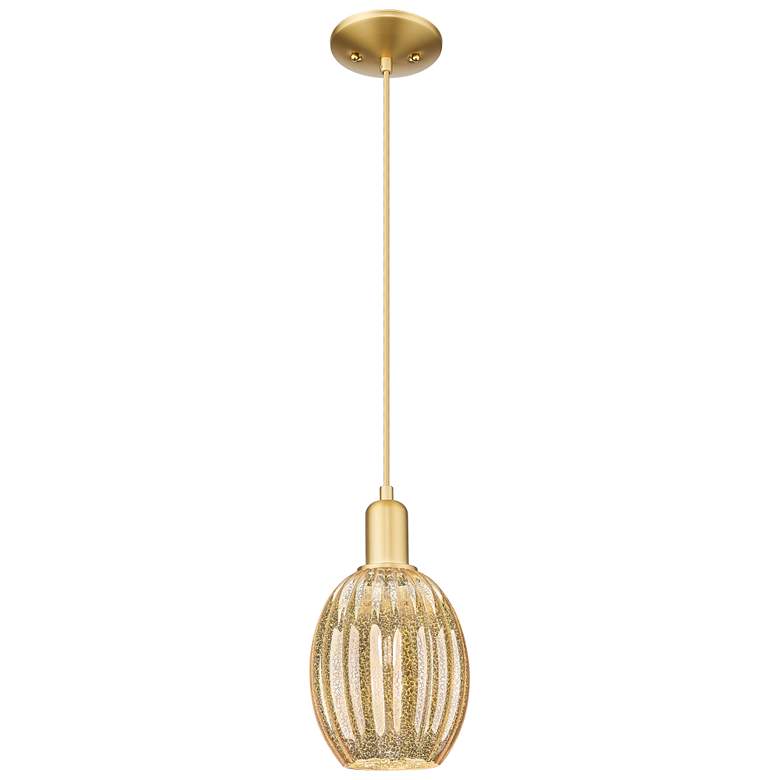 Image 1 Preston 6"W Satin Gold Cord Hung Mini Pendant With Bell Mecury Shade