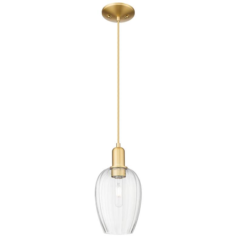 Image 1 Preston 6"W Satin Gold Cord Hung Mini Pendant With Flute Clear Shade