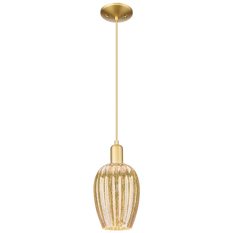 Image 1 Preston 6"W Satin Gold Cord Hung Mini Pendant With Flute Mercury Shade